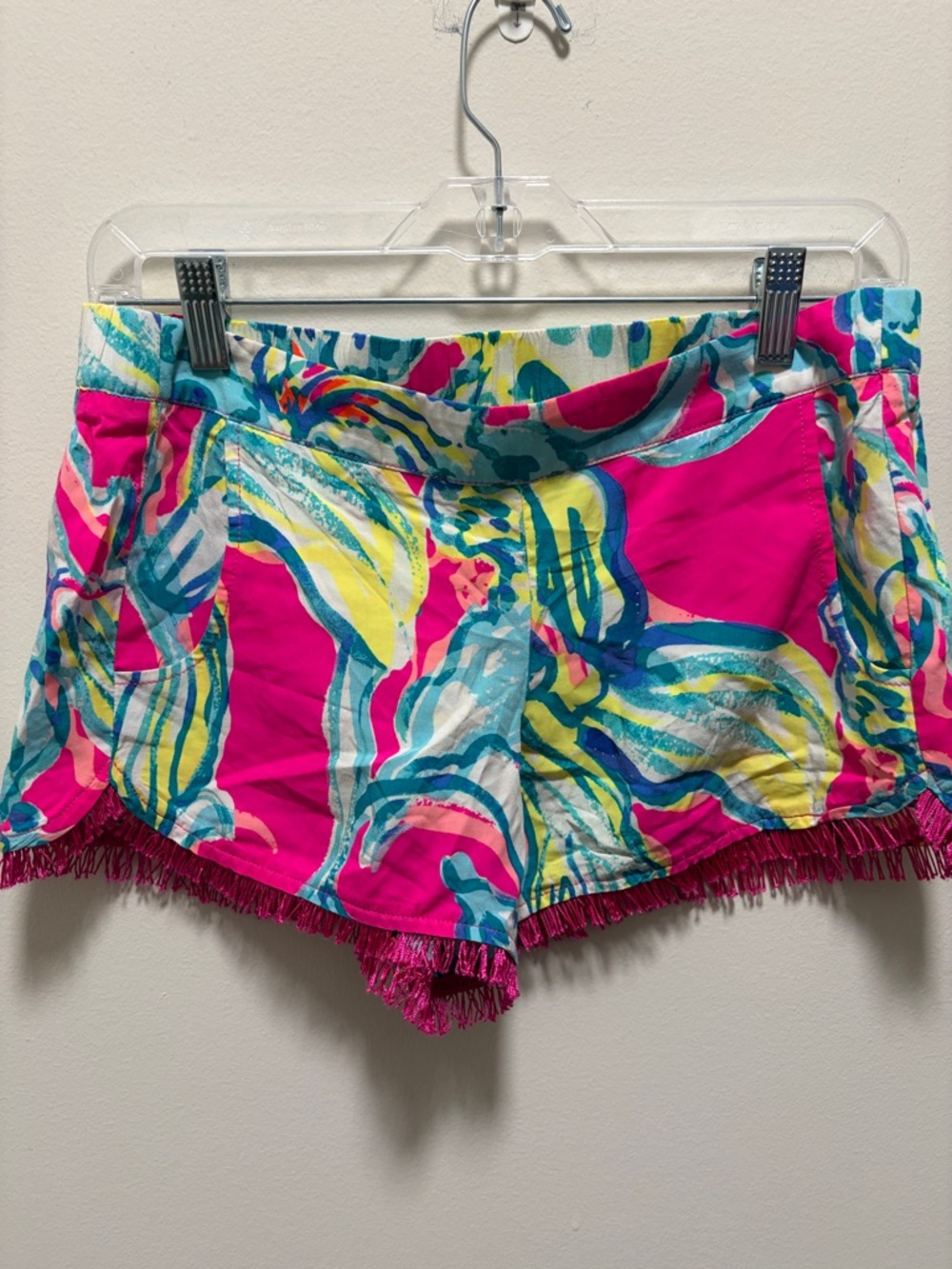 Lilly Pulitzer Cocoa Pink Tropical Print Fringe Shorts Small